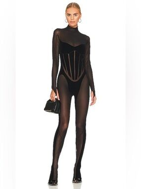 WOLFORD x Mugler Flock Shaping Catsuit in Black medium